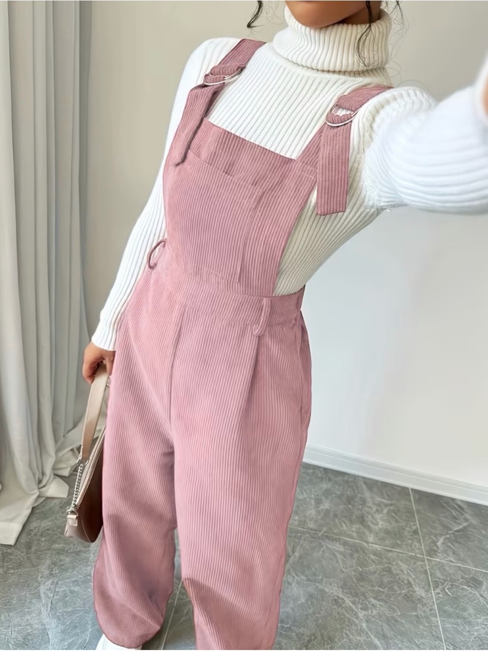 Women’s Pink Corduroy Pinafore Jumpsuit